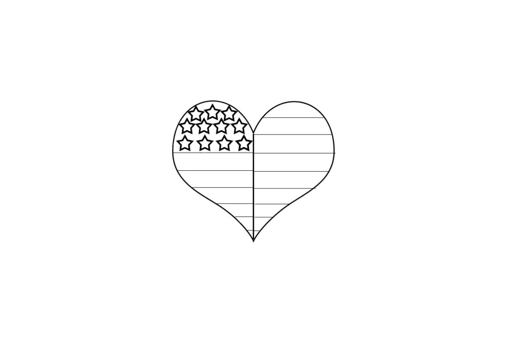 Heart Shaped American Flag Coloring Page