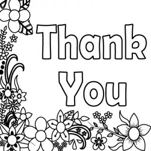 Thank You with beautiful flowers frame Coloring Pages