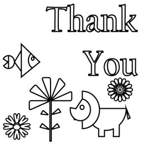 Thank You with flower and fish Coloring Pages