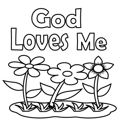 God Loves Me flowers with leaves – Free Coloring Pages for Kids