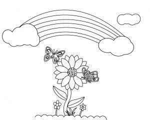 Sunflower, rainbow and butterfly coloring pages