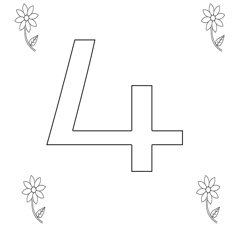 Number 4 Colouring Pages