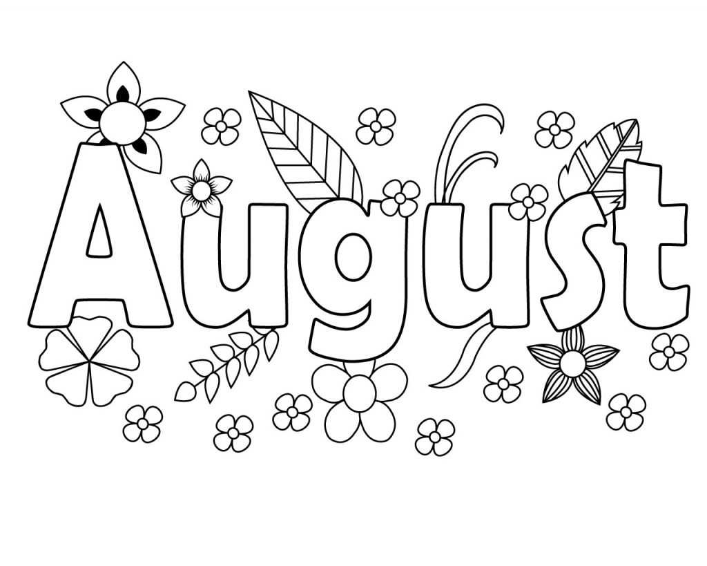 August Coloring Pages with leaves and flowers