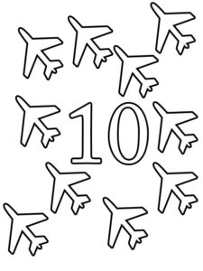 Number 10 coloring pages aeroplane