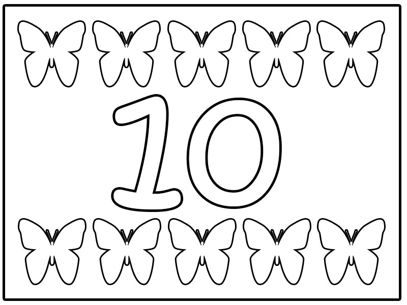 Number 10 coloring pages butterfly