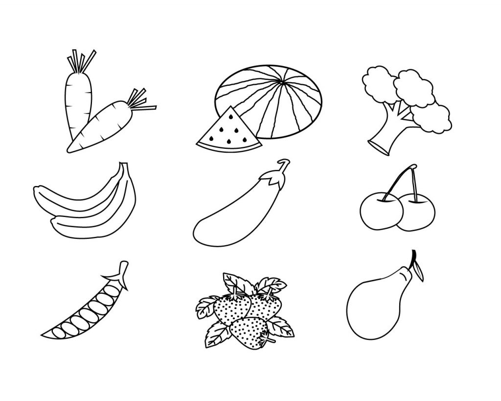 Preschool Fruits and Vegetables Coloring Pages