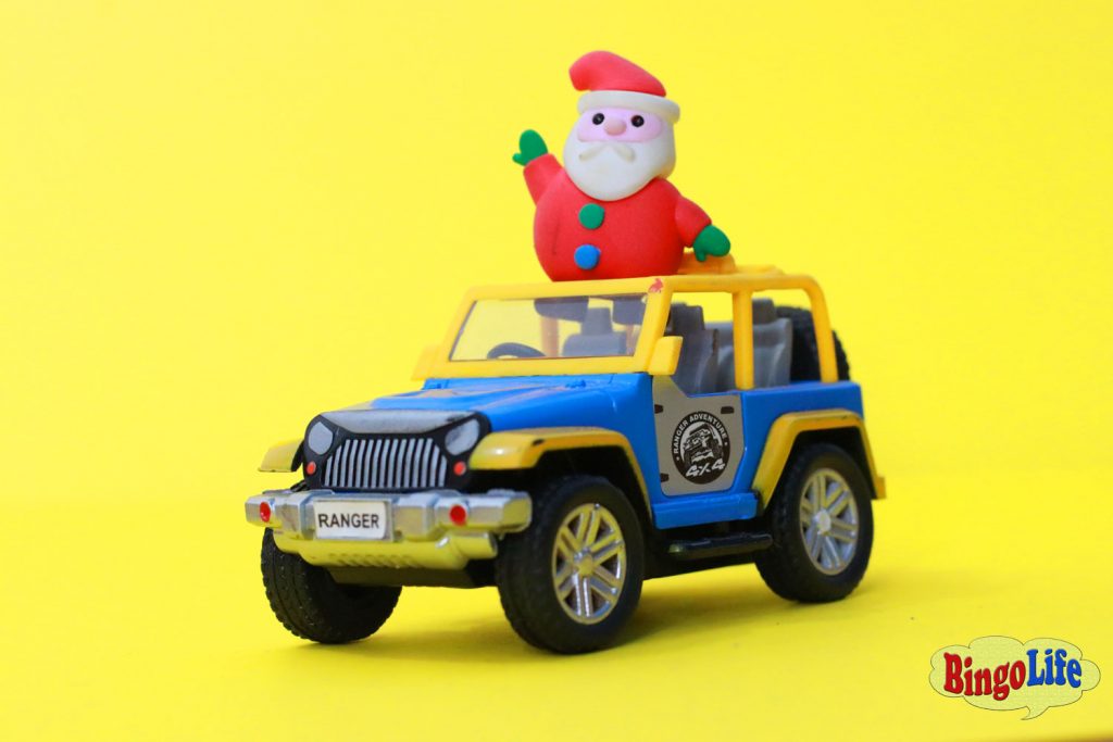 Santa Claus in jeep