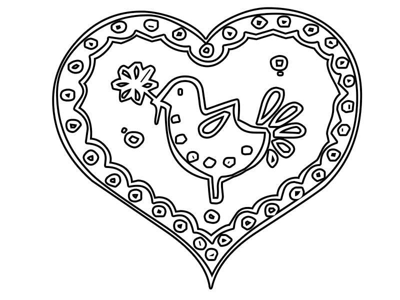 Big Heart Coloring Pages with sparrow