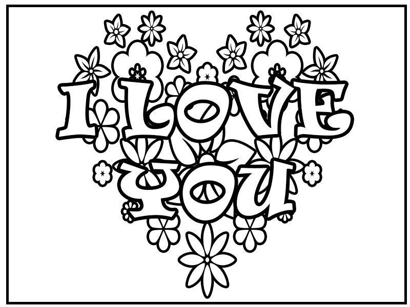 I love You Heart Coloring Pages for adult