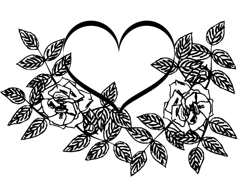 heart and roses coloring pages free