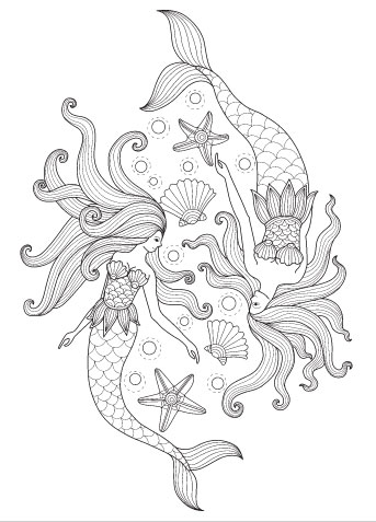 mermaid with fish coloring pages